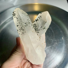 Load image into Gallery viewer, Rare - self stand cross shape pyrite on quartz cluster pyrite with clear quartz cluster 03