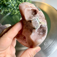 Load image into Gallery viewer, Pink amethyst druzy moon pink amethyst heart druzy pink amethyst