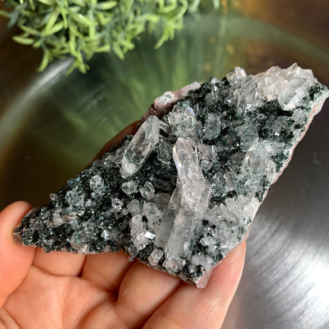 New found - green chlorite lemurian quartz cluster 14