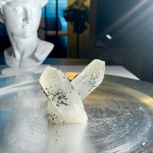 Load image into Gallery viewer, Rare - self stand cross shape pyrite on quartz cluster pyrite with clear quartz cluster 03