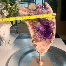 Load image into Gallery viewer, Rare - top quality pink amethyst druzy slab pink druzy amethyst slice with stand