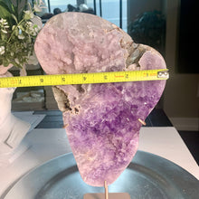 Load image into Gallery viewer, High quality pink amethyst druzy slab pink amethyst slice on stand