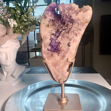 Load image into Gallery viewer, Rare - top quality pink amethyst druzy slab pink druzy amethyst slice with stand