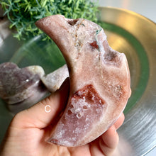 Load image into Gallery viewer, Pink amethyst druzy moon pink amethyst heart druzy pink amethyst