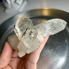 Load image into Gallery viewer, Rare - self stand pyrite on quartz cluster pyrite with clear quartz 06