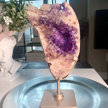 Load image into Gallery viewer, Rare - top quality pink amethyst druzy slab pink druzy amethyst slice with stand