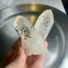 Load image into Gallery viewer, Rare - self stand cross shape pyrite on quartz cluster pyrite with clear quartz cluster 03