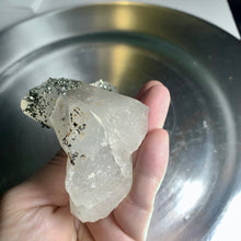 Load image into Gallery viewer, Rare - self stand cross shape pyrite on quartz cluster pyrite with clear quartz cluster 03