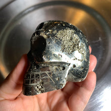 Load image into Gallery viewer, Large pyrite skull druzy pyrite skull