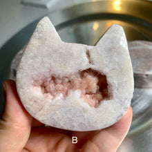 Load image into Gallery viewer, Pink amethyst druzy carving pink amethyst druzy cat head pink amethyst bear head