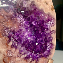 Load image into Gallery viewer, Rare - top quality pink amethyst druzy slab pink druzy amethyst slice with stand
