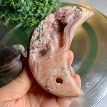 Load image into Gallery viewer, Pink amethyst druzy moon pink amethyst heart druzy pink amethyst
