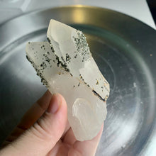 Load image into Gallery viewer, Rare - self stand cross shape pyrite on quartz cluster pyrite with clear quartz cluster 03