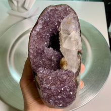 Load image into Gallery viewer, Rare - purple amethyst base / rainbow amethyst with calcite / calcite rainbow amethyst cut base