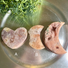 Load image into Gallery viewer, Pink amethyst druzy moon pink amethyst heart druzy pink amethyst