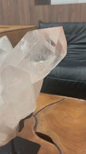 Load and play video in Gallery viewer, Lemurian Quartz Cluster with Pink hematites : Heart Chakra Healing Crystal for Spiritual Growth and Meditation
