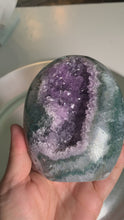 Load and play video in Gallery viewer, Rare found - druzy amethyst agate tower with moss agate on skin / rainbow amethyst tower