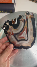 Load and play video in Gallery viewer, Rare - Hand picked Brazilian agate slabs and slices with black and red banding