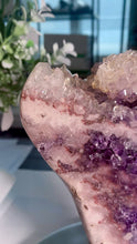 Load and play video in Gallery viewer, Rare - top quality pink amethyst druzy slab pink druzy amethyst slice with stand