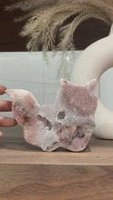 Load and play video in Gallery viewer, Pink amethyst druzy cat with moss agate on skin
