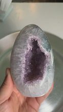 Load and play video in Gallery viewer, Rare - druzy amethyst agate tower with fire quartz and moss agate on skin / rainbow amethyst freeform