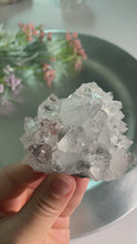 Load and play video in Gallery viewer, Top quality diamond apophyllite with red heulandite on blue calcedony 03
