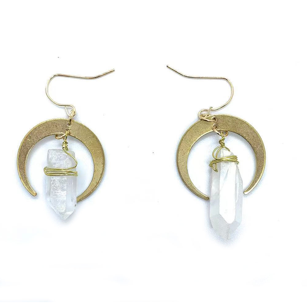 Ancient moon clear quartz earrings