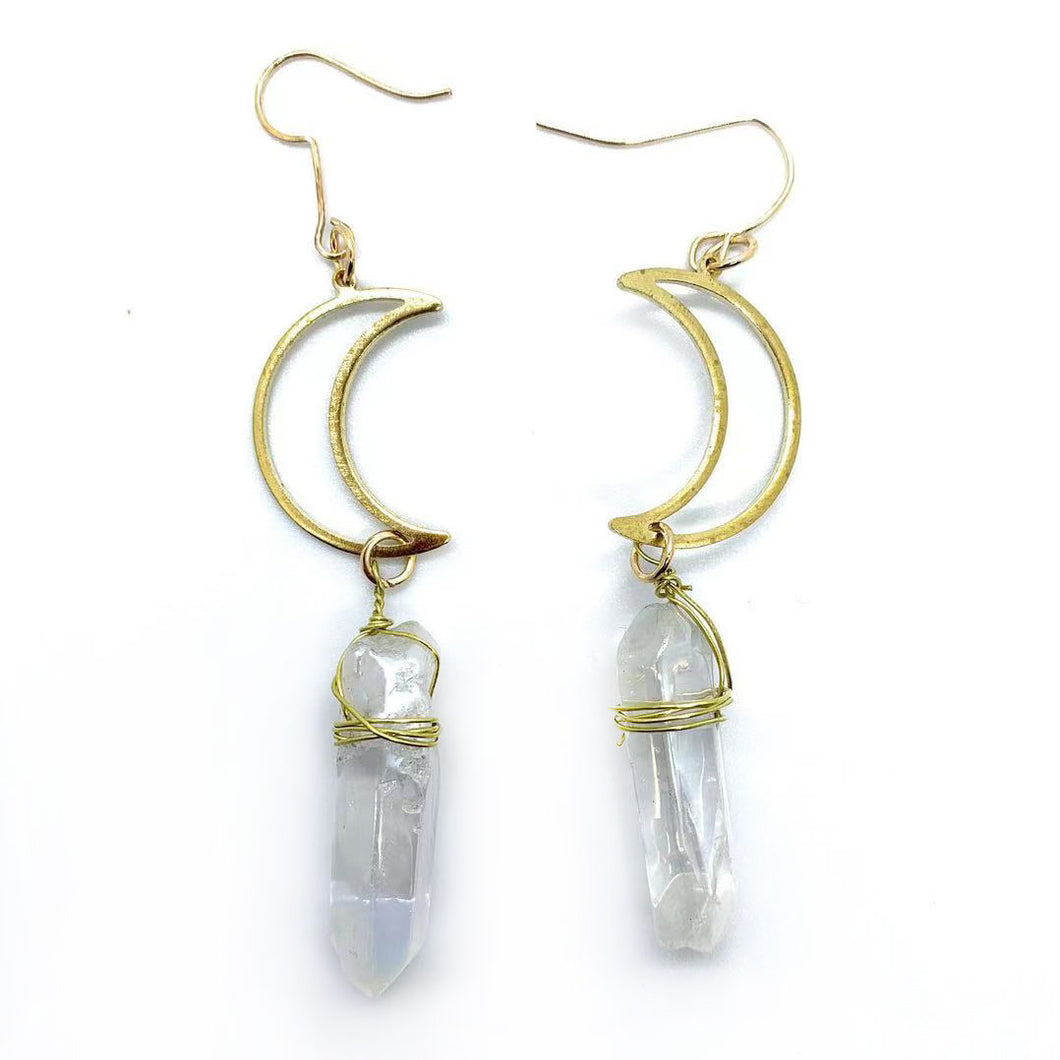 Moon clear quartz earrings