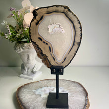 Load image into Gallery viewer, Rare - black agate slice with stand from Brazil
