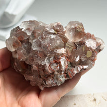 Load image into Gallery viewer, Red Hematite Included Calcite Cluster — Transparent Natural Crystal with Red Mineral Inclusions for Home Decor and Collection

