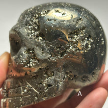 Load image into Gallery viewer, Peruvian Pyrite Skull — High-Grade Metallic Crystal Skull Carving for Protection &amp; Display
