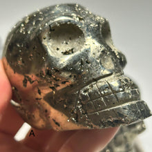 Load image into Gallery viewer, Peruvian Pyrite Skull — High-Grade Metallic Crystal Skull Carving for Protection &amp; Display
