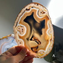 Load image into Gallery viewer, Top Quality Brazilian Agate Slice – Soft Orange Gradient &amp; Natural Druzy Center

