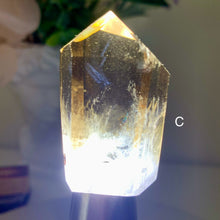 Load image into Gallery viewer, Blue Needle Smoky Quartz Tower – High Clarity Brazilian Crystal with Blue Light Inclusions

