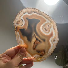 Load image into Gallery viewer, Top Quality Brazilian Agate Slice – Natural Banding, Soft Lavender Tones &amp; Artistic Patterns
