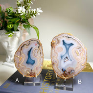 Top Quality Brazilian Agate Slice – Natural Banding, Blue Center & Artistic Patterns