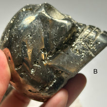 Load image into Gallery viewer, Peruvian Pyrite Skull — High-Grade Metallic Crystal Skull Carving for Protection &amp; Display
