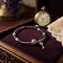 Load image into Gallery viewer, High-Quality Amethyst &amp; Moonstone Bracelet - Solid 925 Sterling Silver Key Charm
