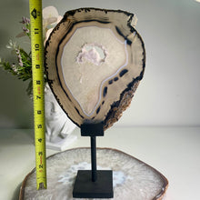 Load image into Gallery viewer, Rare - black agate slice with stand from Brazil
