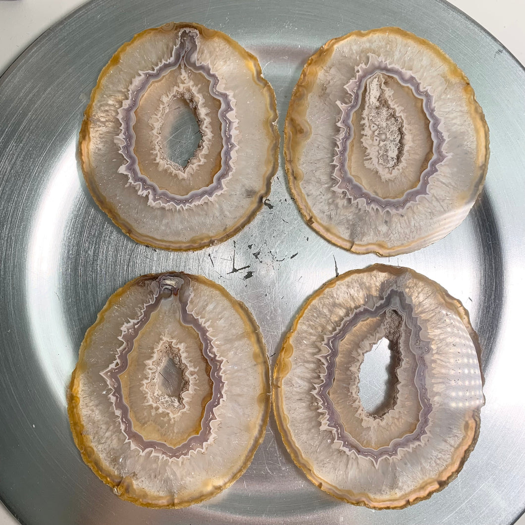 Rare - Hand pick Brazilian agate slice set  (4 pieces) / agate slabs and slices with druzy