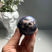 Load image into Gallery viewer, Rare Blue Flower Agate Sphere - Minimalist Sakura Crystal Ball - Moody Home Decor
