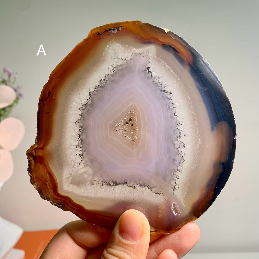 Rare - Hand pick agate slice with druzy / Brazil agate slab with banding