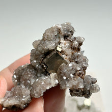 Load image into Gallery viewer, Clear Quartz Cluster with Pyrite Inclusions/Brown Calcite Cluster with Pyrite

