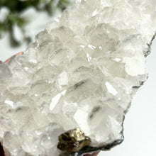 Load image into Gallery viewer, White Calcite Crystal Plate with Pyrite — Natural Calcite Cluster for Home Decor &amp; Healing Energy
