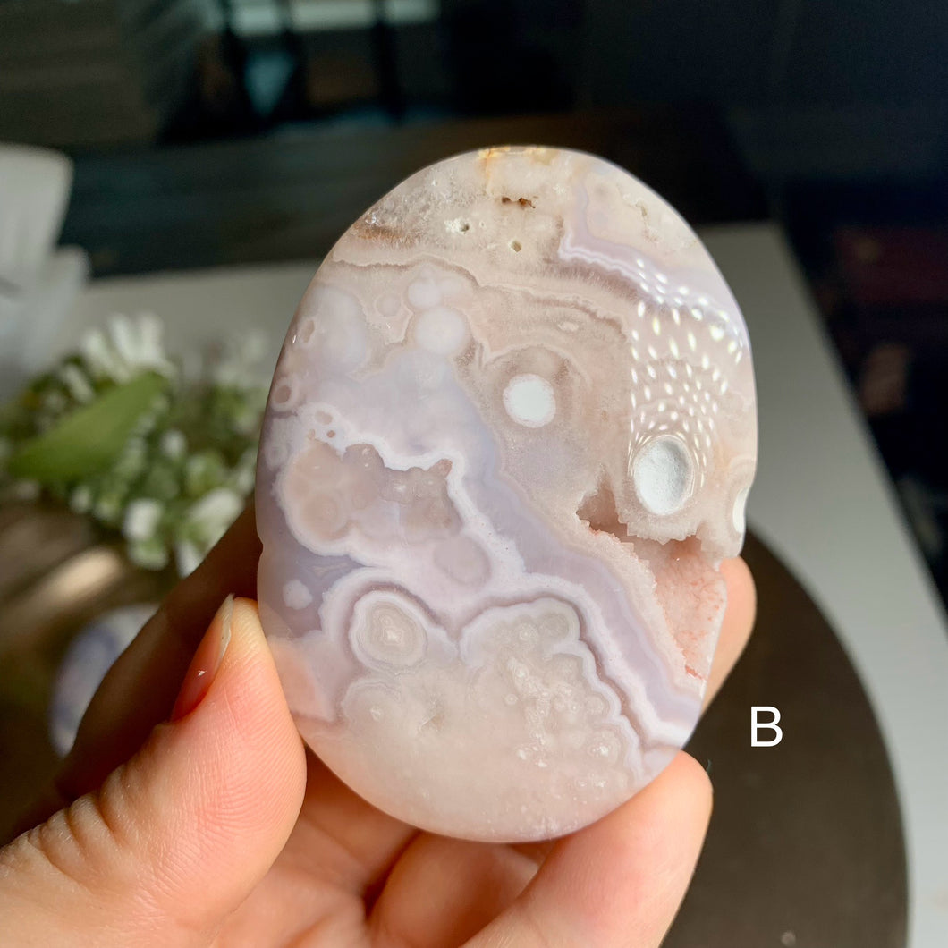 Rare - top quality pink flower agate palm stone