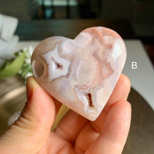 Load image into Gallery viewer, High quality pink flower agate heart
