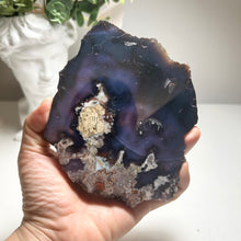Load image into Gallery viewer, Blue Flower Agate Slice from Madagascar — Polished Chalcedony Slab with Natural Floral Patterns
