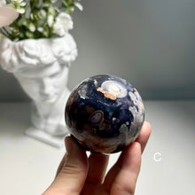 Load image into Gallery viewer, Rare Blue Flower Agate Sphere - Minimalist Sakura Crystal Ball - Moody Home Decor
