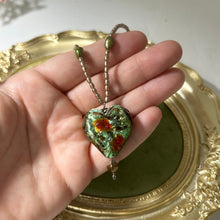 Load image into Gallery viewer, Forest Heart Necklace | Lampwork Glass &amp; Baroque Pearl
