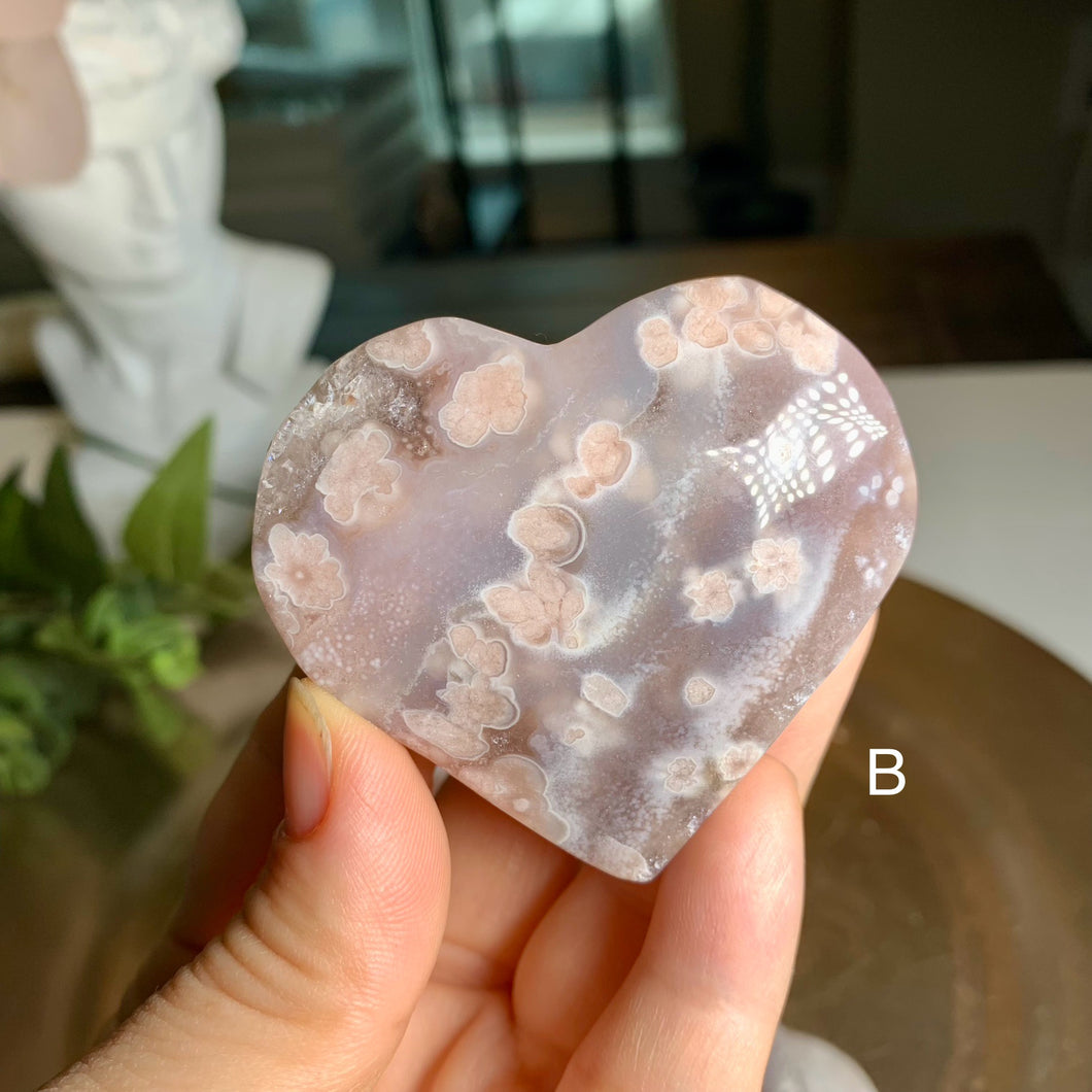 High quality - pink flower agate heart